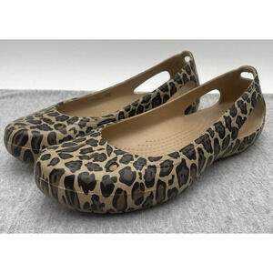 Crocs Kadee Ballet Flats Women's Sz 7 Leopard Animal Print Slip On Shoes 11710